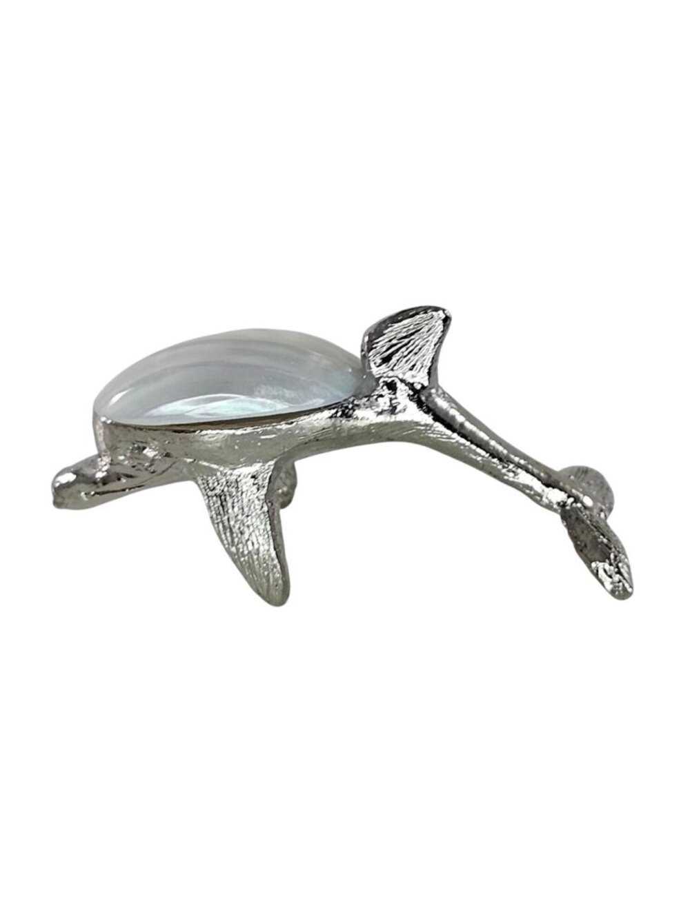 Klima Mother Of Pearl Metal Dolphin Miniature Figurine Elegant Silver-Tone